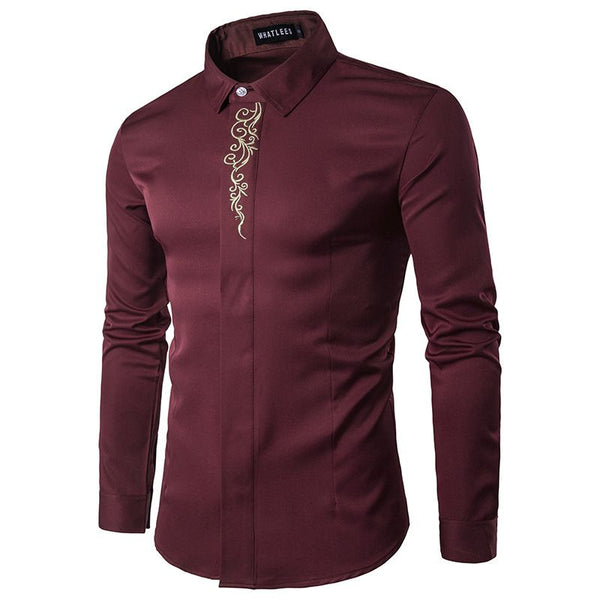 Men Cotton Simple Embroidered Slim Fit Shirts