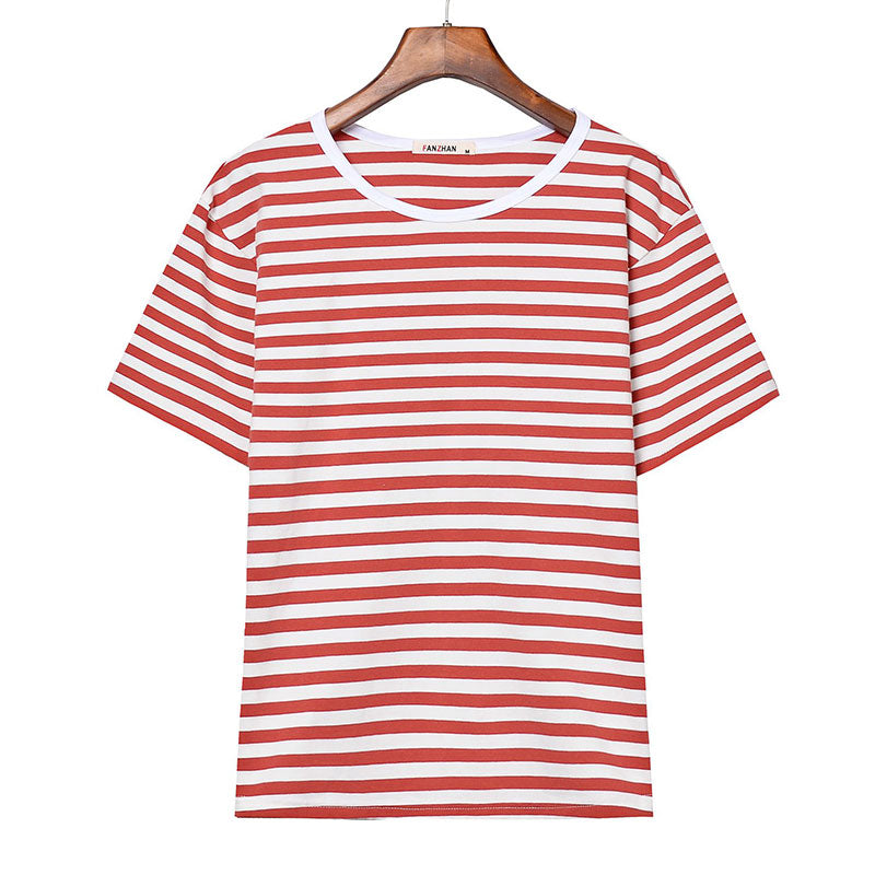 New Arrival Women Short-sleeve Classic Stripes Design T-shirt