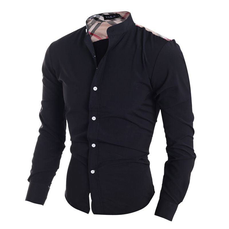 Men Slim Fit Patchwork Standing Collar Classical Shirts