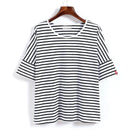 Women Casual Style Classic Stripes Design Half-sleeve Cotton T-shirt