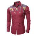 Men Cotton Gold Silver Pattern Printed Long Sleeves Shirts