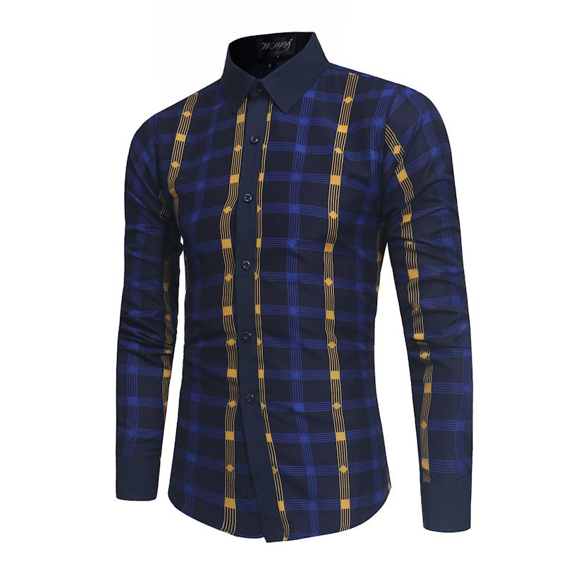 Classical Men Cotton Plaid Printed Long Sleeves Shirts