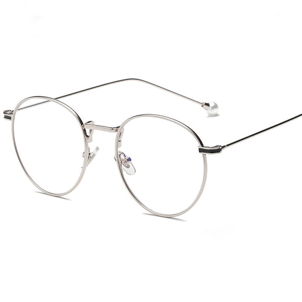 Creative Imitation Pearl Design Women Round Shape Metal Eyewear Frame
