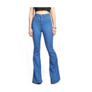Modern Women Fashion Stretch Denim Fabric Solid Color Flare Jeans