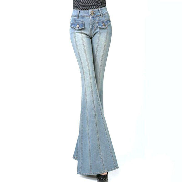 Women Fashion Hot Sale Vintage Style Flare Pattern Stretch Jeans