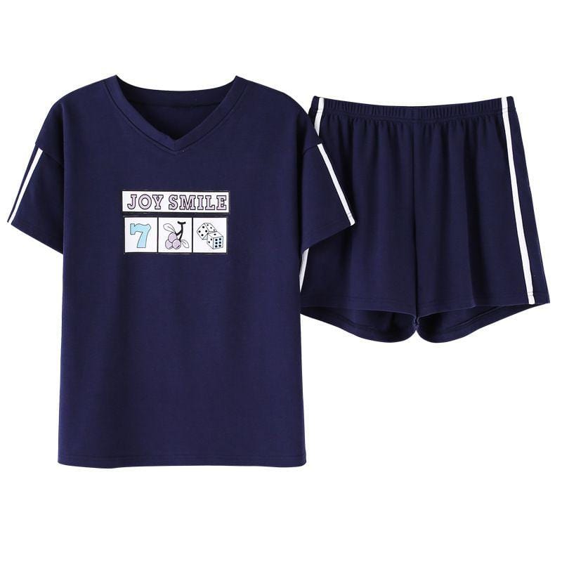 Women Simple Stripes Pattern Casual Home Wear Short-sleeve Pajamas