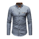 Men Cotton Patchwork Plain Business Shirts