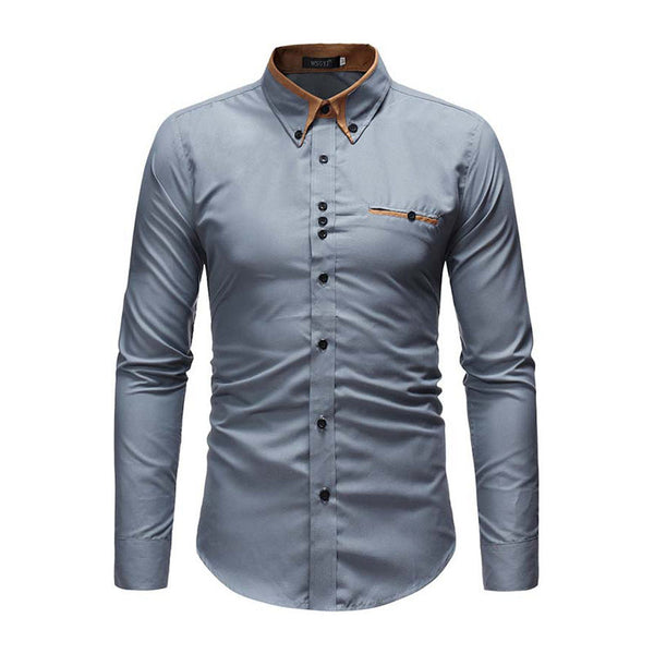 Men Cotton Patchwork Plain Business Shirts