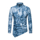 Men Cotton Printed Standing Collar Irregular Shirts