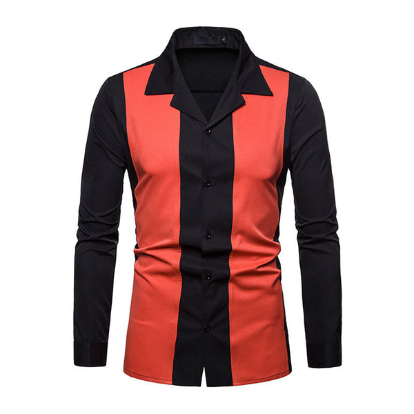 Men Cotton Patchwork Lapel Shirts