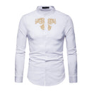 Men Cotton Embroidered Standing Collar Shirts