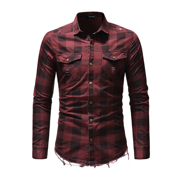 Classic Style Men Cotton Plaid Printed Shirts