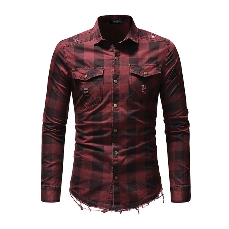 Classic Style Men Cotton Plaid Printed Shirts