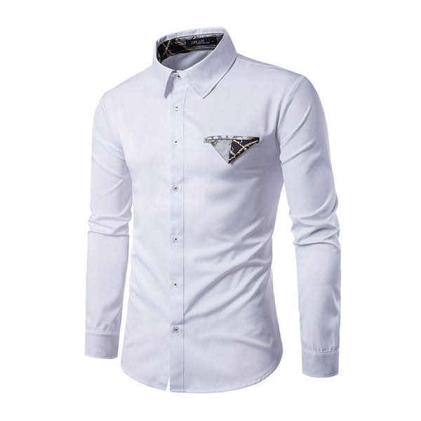 Men Cotton Plain Patchwork Long Sleeves Shirts