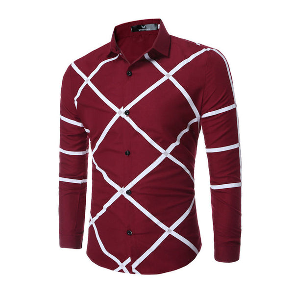 Casual Men Cotton Line Printed Long Sleeves Shirts