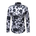 Men Cotton Black Flower Printed Slim Fit Shirts