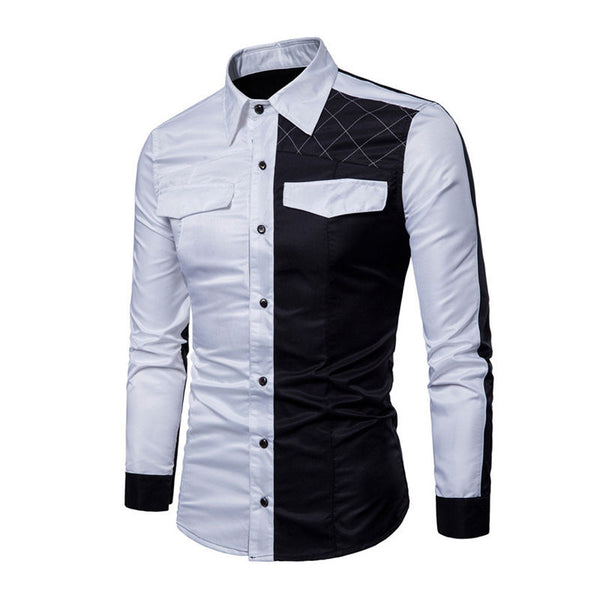 Men Cotton Patchwork Button Casual Shirts