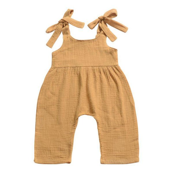 Baby Cotton Plain Lace-up Jumpsuits