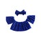 2 Pcs Girls Velvet Blue Off-shoulder Tops And Headband