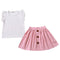 2 Pcs Set Girls Cotton White Tops And A-line Skirts