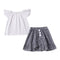2 Pcs Set Girls Cotton White Tops And Plaid Printed Skirts