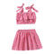 2 Pcs Girls Cotton Red Plaid Printed Cami Tops And Skirts