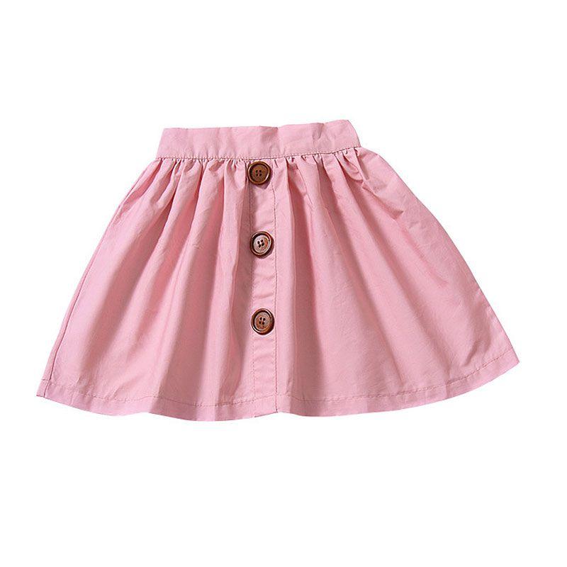 Cute Girls Cotton Button Design A-line Skirt