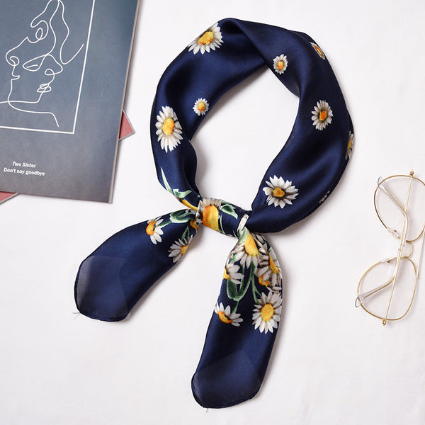 Fashion Sweet Flowers Print Women Bright Color Satin Scarf
