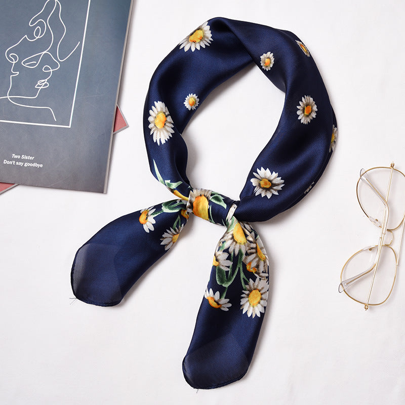 Fashion Sweet Flowers Print Women Bright Color Satin Scarf