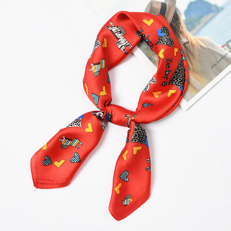 Funny Cartoon Zebra Print Bright Color Women 70cm Square Scarf