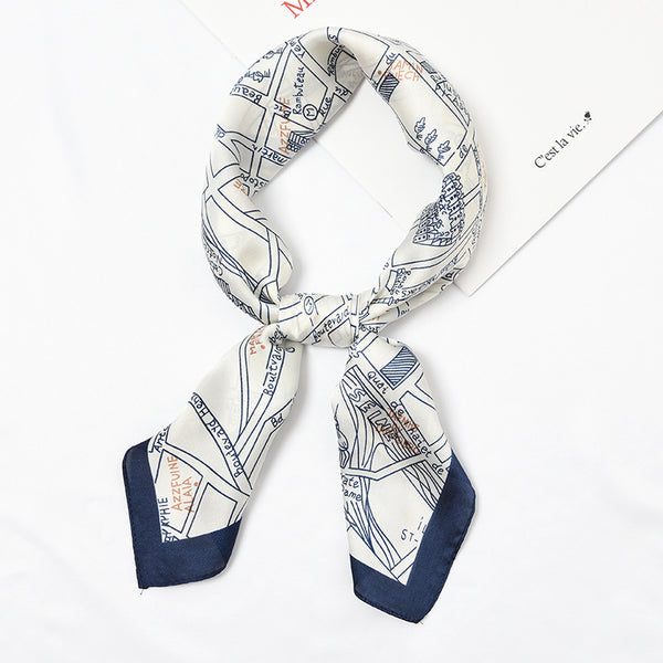 Fashion Unique Map Design 70cm Satin Square Scarf