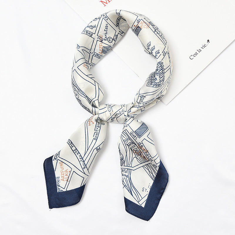 Fashion Unique Map Design 70cm Satin Square Scarf