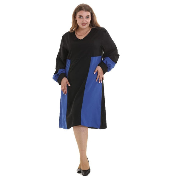 Women Plus Size Color Blocking Long-sleeve Dress