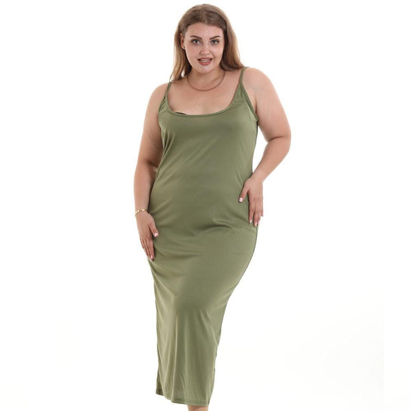 Women Plus Size Solid Color Sleeveless Tight Dress