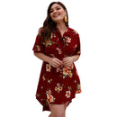 Elegant Shirt Pattern Flower Printed Plus Size Dress