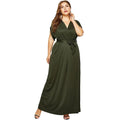 Women Short-sleeve V Neck Lace-up Maxi Dress