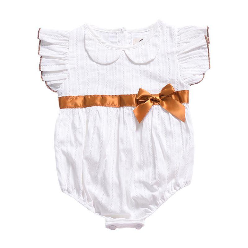 Baby Girls Cotton Ruffle Sleeves Bowknot Design Bodysuit