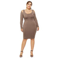 Plus Size Women Solid Color Long-sleeve Tight Dress