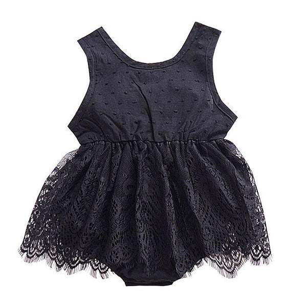 Baby Girls Cotton Solid Color Lace Design Sleeveless Bodysuit