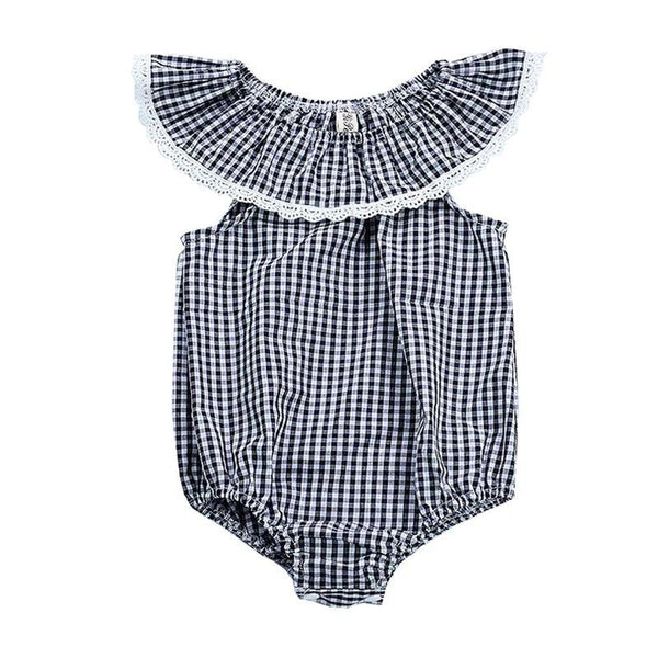Baby Girls Cotton Plaid Printed Ruffle Design Bodysuit