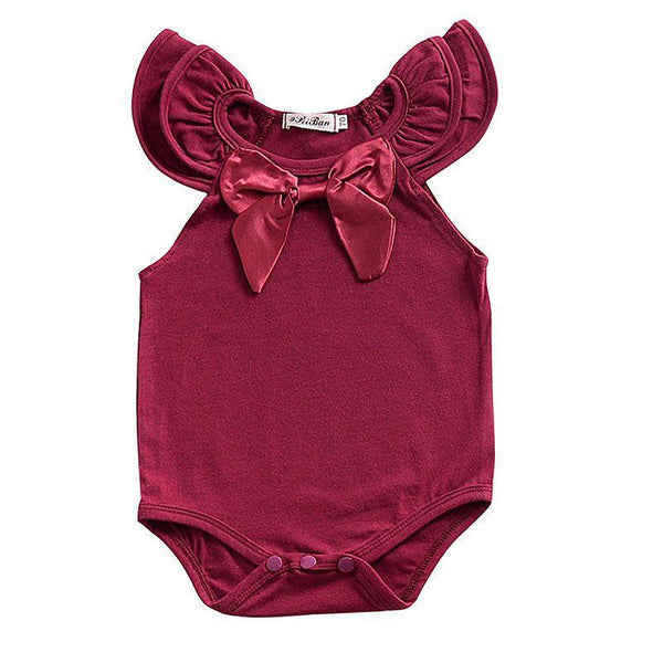 Casual Girls Cotton Solid Color Ruffle Sleeves Bodysuit