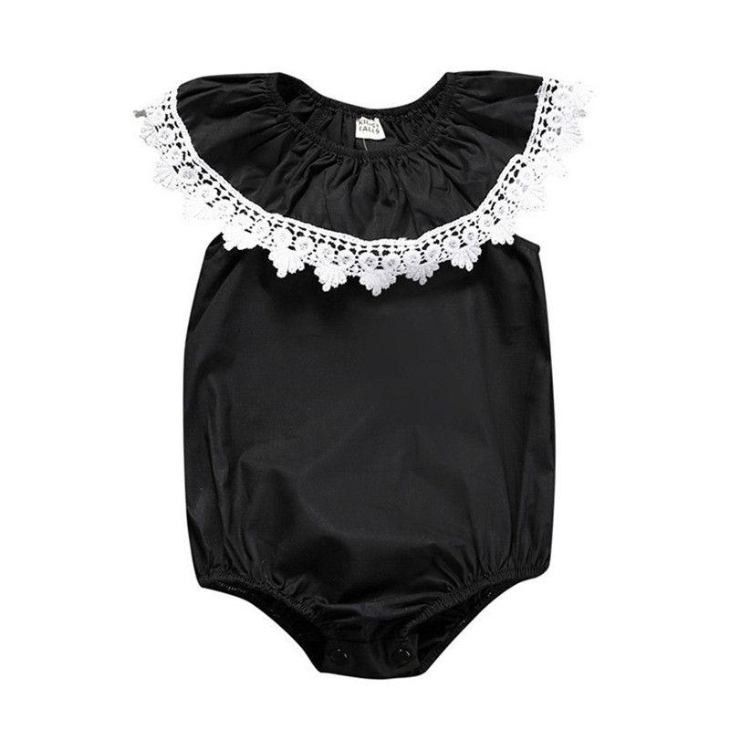 Little Girls Cotton Black Lace Ruflle Design Bodysuit