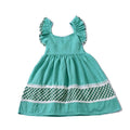 Girls Cotton Fresh Green Ruffle Sleeves Dress