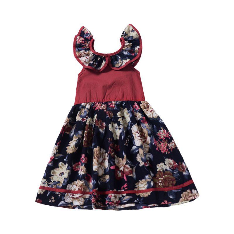 Little Girls Cotton Floral Printed Vintage Style Dress