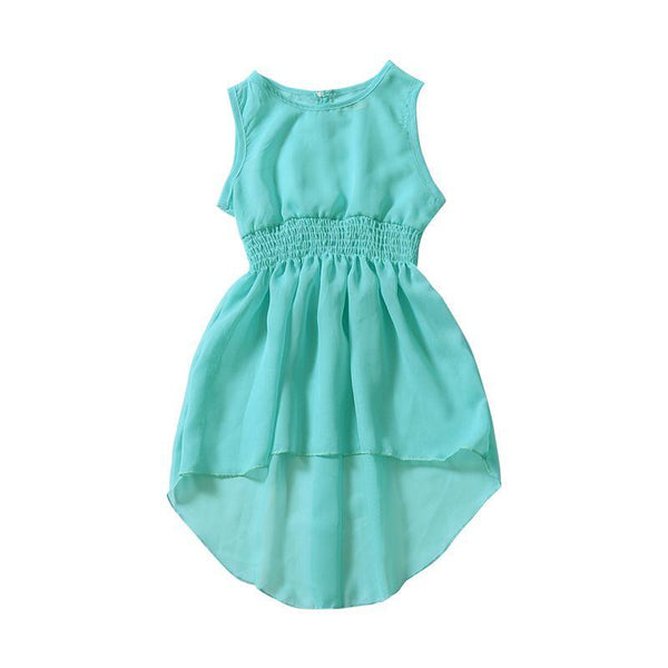 Girls Cotton Solid Color Sleeveless Unique Design Dress