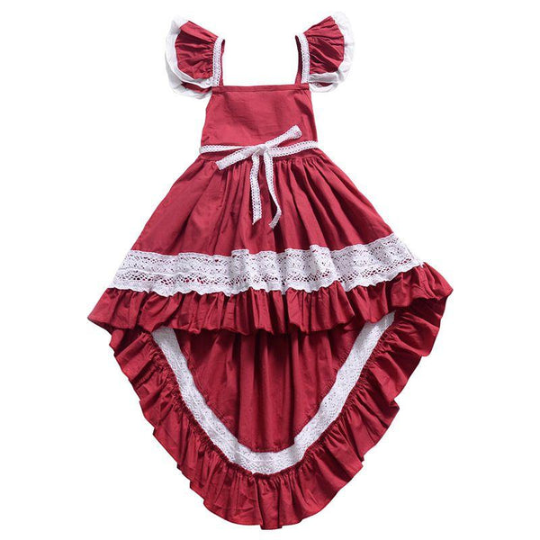 Lovely Girls Cotton Ruffle Sleeves Irregular Design Dress