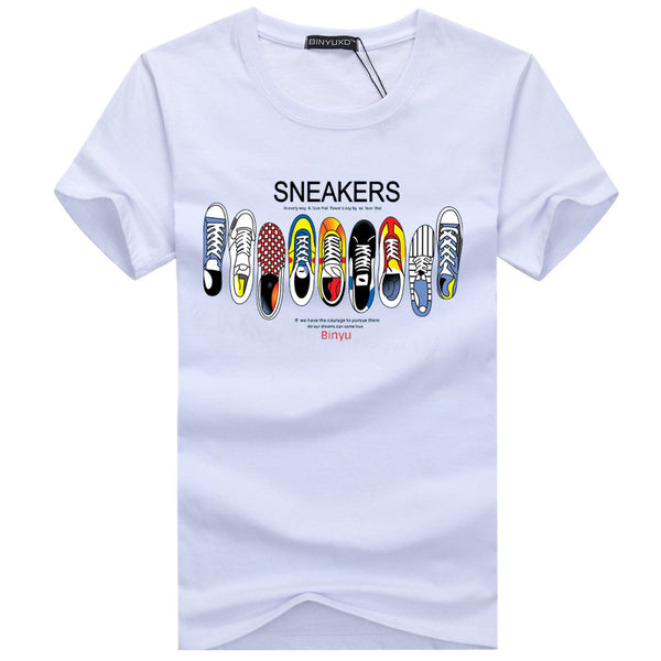Men Cotton Shoes Printed Short Sleeves Tops