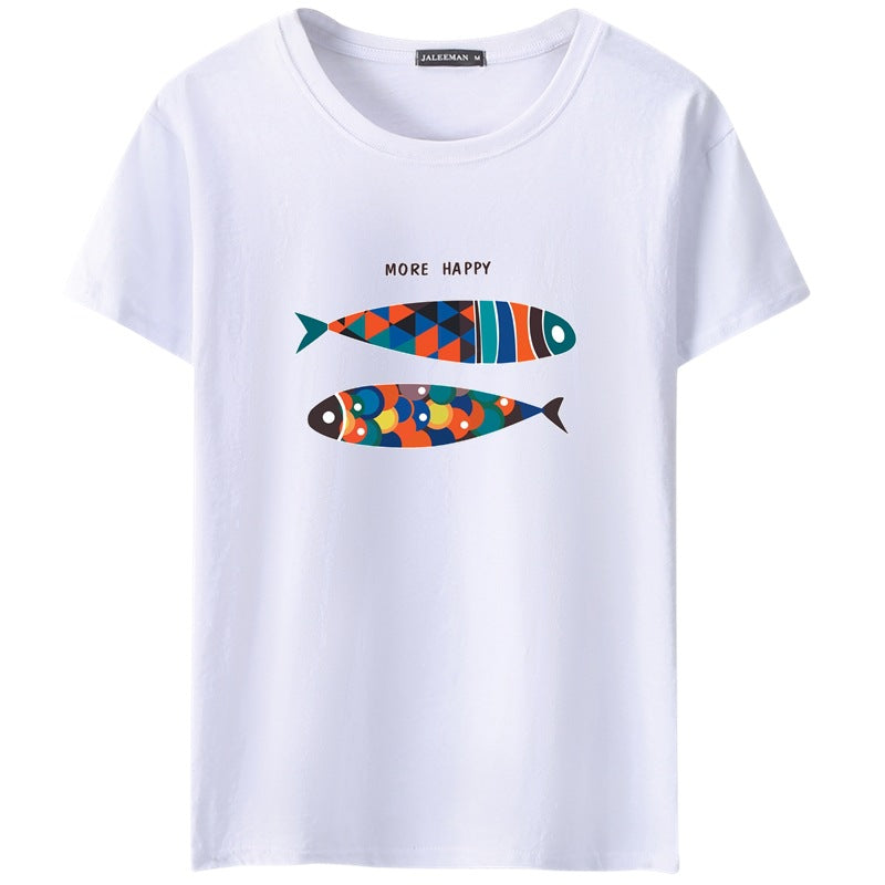 Men Cotton Multicolor Fish Printed Soft T-shirts