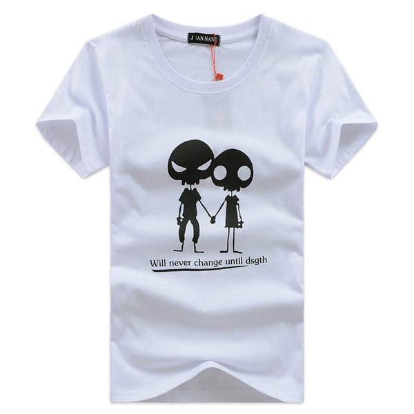Men Large Size Cotton Skull  Printed Short Sleeves Tops