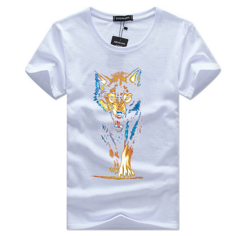 Men Cotton Fancy Wolf Printed Tees